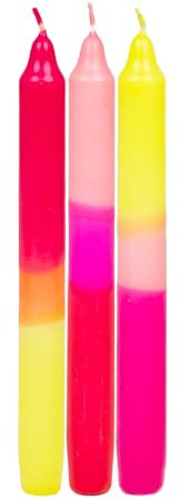 Ombre Tapered Dinner Candles Unscented Neon Pink Orange and Yellow | by Talking Tables | 3pack, 20 cm, Marble Sherbut