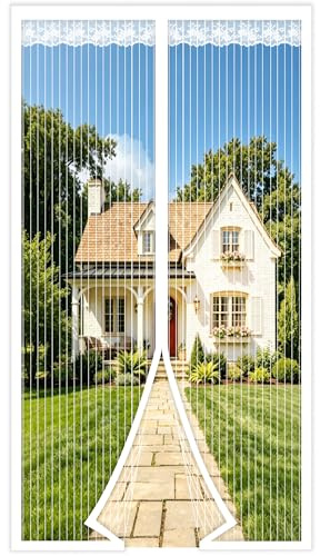 DIKER Magnetic Fly Screen Door, Fly Nets for Doors 100 X 200cm, Door Fly Screen, Screen Mesh Insect Protection Door No Gap, Easy to Install Without Drilling, Keep Bugs Out Lets Fresh Air in, White