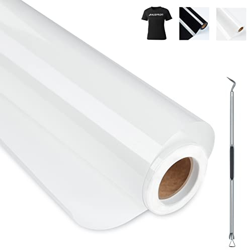 HAUSPROFI Pellicola per plotter in tessuto, 30,5 cm x 400 cm, per Cricut e Silhouette Cameo, pellicola flessibile Plotter per magliette/altri tessuti, con uncinetto, bianco opaco