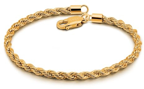 Dankadi - Braccialetto a Corda Fino 3MM in Argento 925, Catenina Jonc Sottile 16CM-23CM (41,3-7,1) Intrecciata a Maglia Avvolgente Placcata Oro Design Italiano Gioielli Regalo Festa Anniversario per