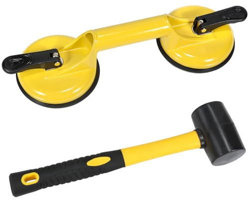 Herramienta de Fijación de Huecos de Suelo para Reparación de Huecos de Suelo Laminado Agarrador de Tablones Incluye Ventosa de Aluminio Resistente y Mazo de Goma con Mango de Fibra de Vidrio (No Se