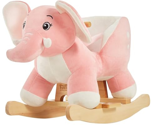 FUNLIO Caballo Sacudido Elefante para Bebés de 6 Meses a 3 Años, Elefante Rosa Dulce y Elegante, Peluche Relleno para Montar, Fácil de Armar