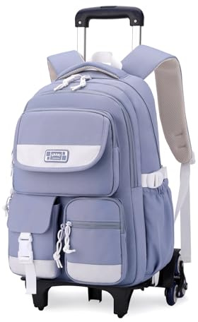 LANSHIYA Solid Color Rolling Backpack for Girls Boys Cute Elementary school bag with wheels,Blue Trolley Bags for Travel