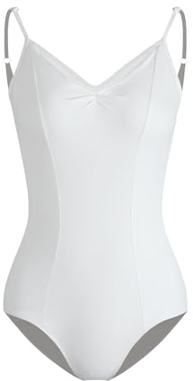 HROYL Body da Danza per Donna Classica Scollo a V Body da Balletto Body Ginnastica Leotards con Spalline Regolabili,C11-Bianco,S