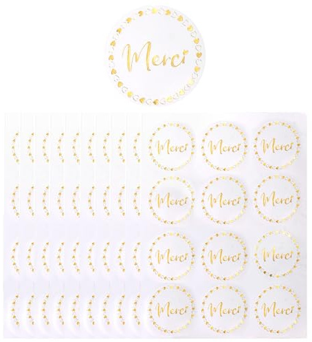 Lufdegim 120pcs Etiquettes Merci Auto-Adhésif, Rond Remerciement Stickers Etiquette de Bricolage pour Enveloppes Cadeaux Décoration Sac Enveloppe Cartes Mariage Anniversaire Noël