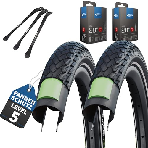 2er Set Schwalbe Fahradreifen Green Marathon 28x2,15 Zoll (55-622) + AV DV SV Schlauch und 3 Metall MSZweirad Reifenheber E Bike (SV-Ventil Schläuche, 28x2,15 Zoll (55-622))