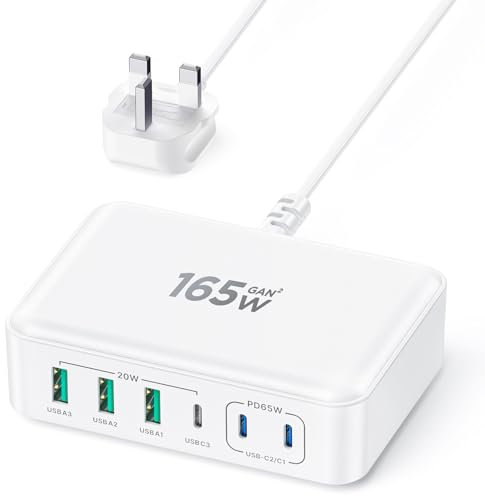 USB C Charger, 6 Port Charging Station with 165W Power Charging Station Hub PD Fast Charger Plug USB C Laptop Charger Multi Plug for iPhone 16/15/14/13/12 MacBook, Galaxy, iPad, and More