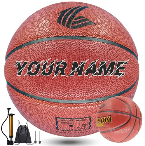 Ballon de basket-ball personnalisé pour intérieur et extérieur - En cuir composite imprimé avec votre nom - Taille officielle 5, 6, 7