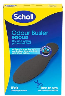 Scholl Odour Buster Insoles, Odour Eliminator Shoe Insoles with Active Charcoal Odour Neutraliser Technology - Ideal for Sweaty or Smelly Trainers, Trim to Fit, UK Size 3-11, 1 Pair