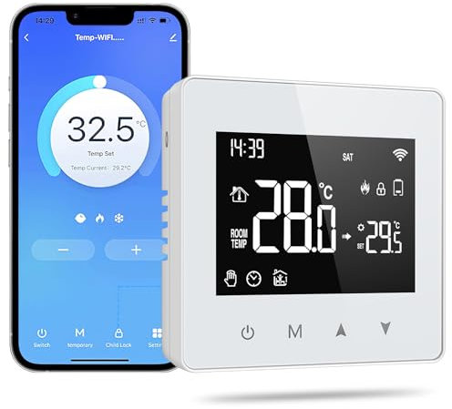 Thermostat Connecté pour Chaudière, Thermostat Intelligent WiFi pour Chauffage de Chaudière à Gaz, Compatible avec Google Home, Alexa, écran Tactile Numérique LED