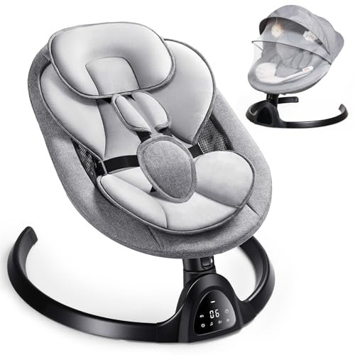 Kiloston Sdraietta Elettrica Neonato - Altalena Elettrica per Neonato Abilitata per APP e Bluetooth Con Cintura Di Sicurezza A 5 Punti, 5 Velocità e Telecomando, con Altoparlante Musicale