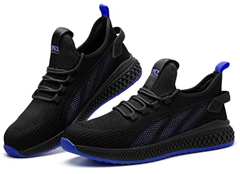 SPIEZ Unisex Safety Shoes with Composite Toe Cap, Puncture Proof Breathable Work Shoes for Men and Women, Slip on Fashion Sneakers for Work and Daily Wear, 6.5 Women/4.5 Men, BlackBlue-Upgraded