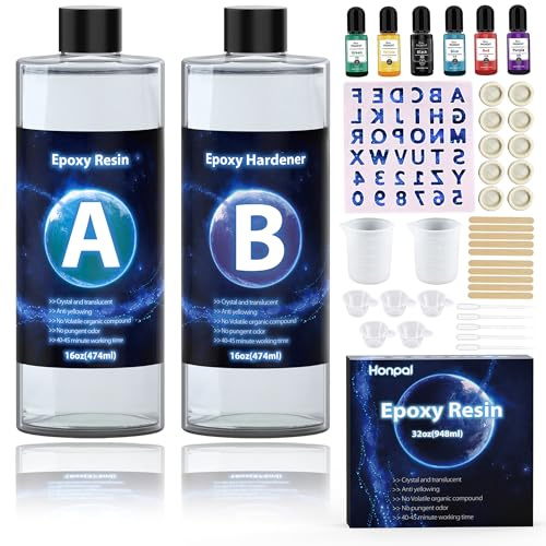 JOOKACE Epoxy Resin Kits for Beginners 948ml/32oz Crystal Clear Epoxy Resin with A-Z Molds, No Bubbles, No Yellowing, Casting with Mixing Sticks and Cups, for DIY,Crafts,Jewelry, Tumbler