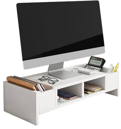 Monitorständer aus Holz, Ergonomischer Desktop Monitor Riser Stand, mit Schublade 2 Ebenen Notebook Stand Monitor Riser für Computer Flachbildschirm TV, iMac PC Drucker, Weiß ( 49* 20. 4* 10cm )