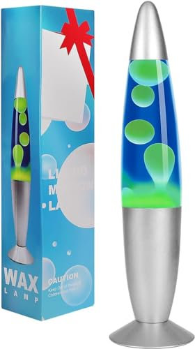 AONESY Lampada Lava 34cm Blu Scuro Liquido e Cera Gialla Lampada Lava per Bambini Luce Colorata Regalo di Natale Compleanno