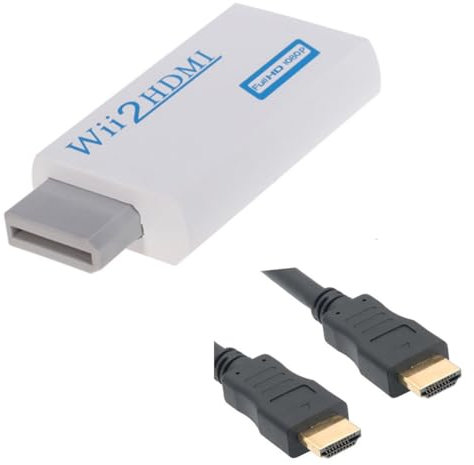 Adaptateur HDMI Full HD pour Nintendo Wii - Wii U - Blanc + Câble HDMI 1,5 m – 1080p – Plug & Play – Compatible PAL/NTSC – Straße Game