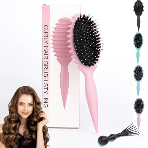 jatimdotin Cepillo de pelo Rizado, Bounce Curl Brush, Cepillo Multifuncional para Rizos, Cepillo Pelo Diseñado para Método Curly para Reducir el Tirón y la Separación de Rizos (Rosa)