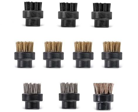 Dupray Small Brushes – Brass, Horsehair, Nylon & Stainless Steel Accessory Parts for Steam Cleaner – Brush Head for Cleaning Grout, Tile, Oven, Car, BBQ, Kitchen and Bathroom (10) (Assorted Brushes)