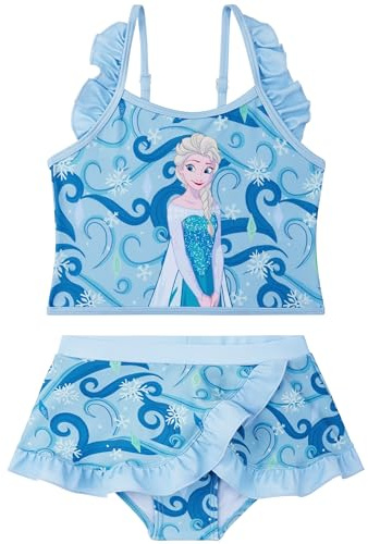 Get Trend Disney Frozen Elsa Costume Piscina Bambina Due Pezzi 3-8 Anni, Bikini Bambina Set Top e Gonna da Bagno, Estivo Regalo Ragazza (7-8 Anni, Blu Frozen)