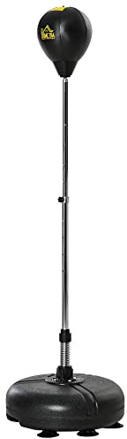 HOMCOM Punching Ball sur Pied réglable en Hauteur 133-151 cm, Sac de Frappe sur Pied avec 2 Gants, Base lesté avec 6 ventouses, pour Exercice à Domicile, soulagement du Stress et Fitness, Noir
