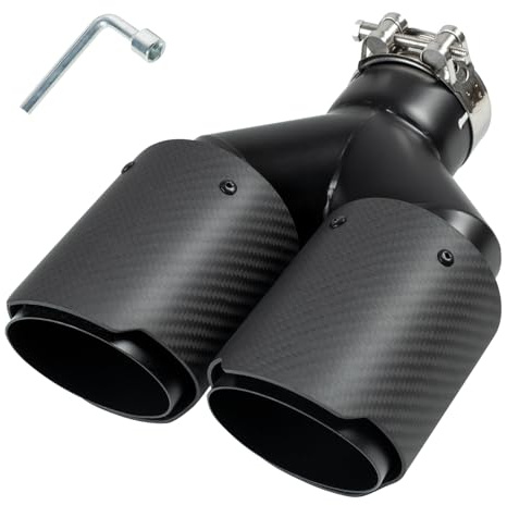 Catekro 60mm Cola de Escape Coche de Acero Inoxidable, Doble Salida Tubo Escape Punta Embellecedor Universal con Entrada de 2,36 Pulgadas Instalación con Pernos y Llave Incluida (Doble, Negro Mate)