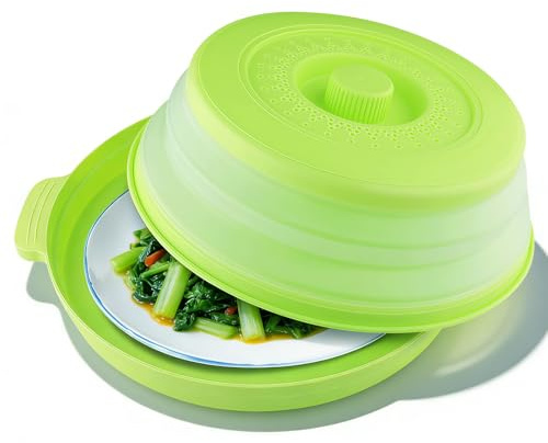 Microwave Cover for Food, Foldable with Breathable Holes | Vented Microwave Splatter Cover, Kitchen Essential Gadgets for Meal Prep Microwave Plate Cover ( Green )