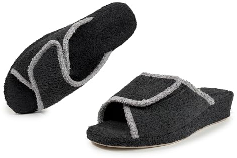 STRAPPO SOFT Chaussons Femme Ouvert en Tissu Éponge Pantoufles à Scratch Réglables pour Pieds Gonflés Sandales Liège