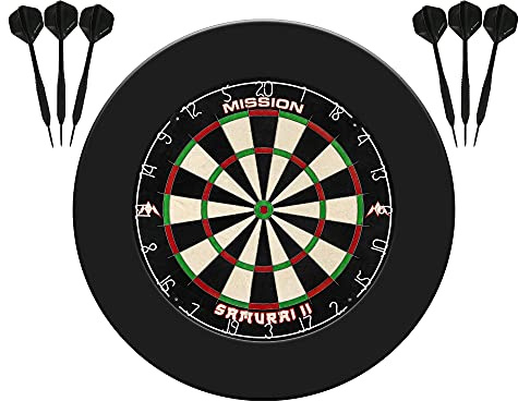 Mission Darts Dart Board Home Centre | Complete Darts Package Including Dartboard and 2 Sets of Darts (Standard Surround)