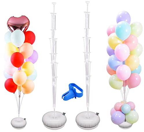 2 Sets Ballonsäulenständer-Kits, 15 m hoch, Ballonbaum, Dosenhalter, 19 Ballonstäbe mit Wasser befüllbarer Basis, Ballonturm für Geburtstag, Party, Jahrestag, Ballon-Dekoration