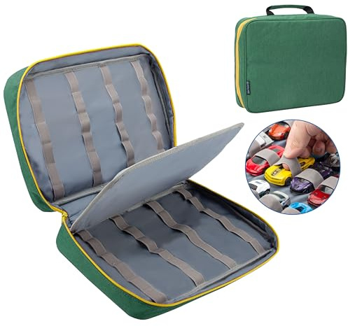 KISLANE Auto-Aufbewahrungskoffer Organizer für 48 Fahrzeuge – tragbare 1:64 Druckguss-Sammlung-Tragetasche mit elastischen Schlitzen, Reise-Aufbewahrungstasche für Sammler, Blau