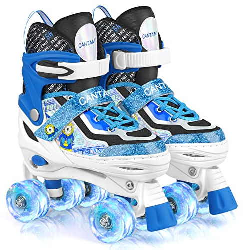 Roller Skates for Kids Girls Boys 4 Size Adjustable Kids Roller Skates with Wheels Light up for Children, Teens, Beginner & Advance, Indoor Outdoor (Medium, B-Blue)