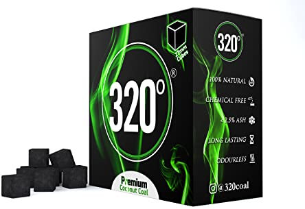 320° 2kg Carbone Naturale di Noce di Cocco (27mm Cubes) per Barbecue e Narghilè, Shisha