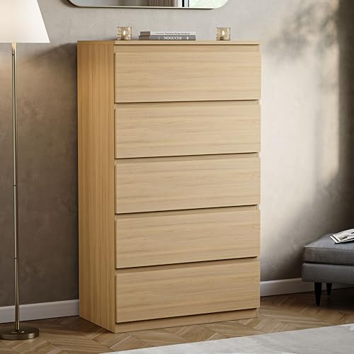 Vida Designs Denver 5 Drawer Chest of Drawers | Pine | Space-Saving Storage | 117H x 70W x 40D cm | Minimal | Smooth Metal Runner | Engineered Wood | Modern Bedroom Chest of Drawers Unit