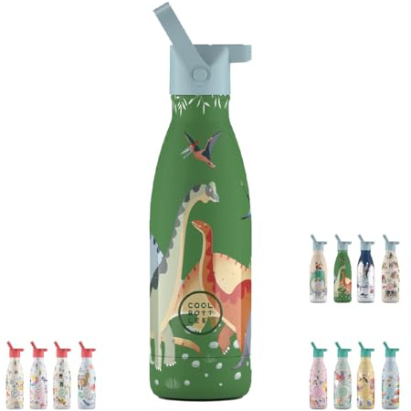 Cool Bottles - Borraccia Termica per Bambini - Bottiglia Acqua Acciaio Inox - 350 ml - Jurassic Era - Bevande Fredde 36 Ore e Calde 18 Ore - Rifiniture con Disegno in Rilievo - Senza BPA