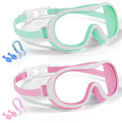Aegend 2 Pack Swim goggles for Kids 3-15, Anti-Fog Anti-UV Wide Vision Waterproof, No leak Swimming goggles for Boys Girls