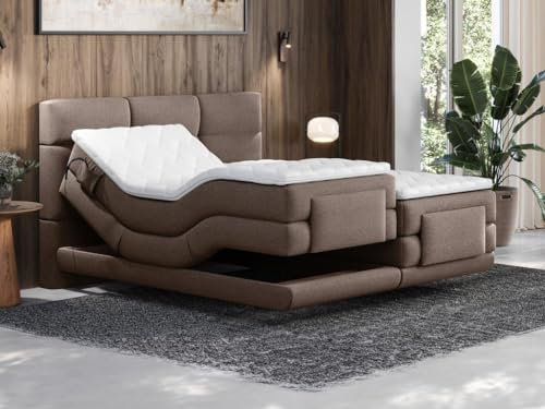 Vente-unique - Ensemble Complet boxspring tête de lit capitonnée + sommiers Relaxation électrique + Matelas + surmatelas - 2 x 90 x 200 cm - Tissu - Marron - LODI de Palacio