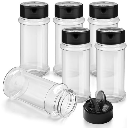 3 Oz Spice Bottles Plastic Small Seasoning Containers, 6 PcsClear Plastic Spice Jars with Shaker Lids Empty for Spice & Herbs, Powders, Glitters, BPA Free | Heavy Duty | Wide Mouth | Dual Flaps