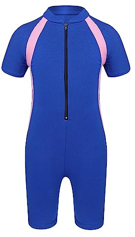 Xnihocha Kinder Mädchen Badeanzug Kurzarm Neoprenanzüge Rash Guard Bademode Einteiliger Surfen Schwimmenanzug mit Reißverschluss Badebekleidung Blau 134-140