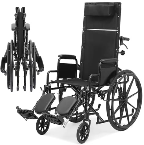 Lightweight Foldable Reclining Wheelchair with High Back & Removable Headrest - Self-Propelled Transport Chair for Adults and Seniors