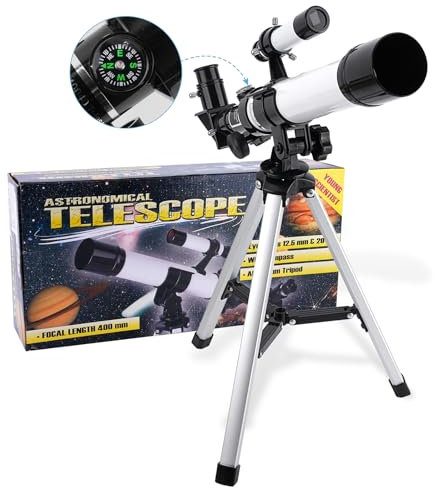 Telescope for Beginners & Adults 40/400mm Astronomical Telescopes Refractor with Finder Scope Compass and Tripod