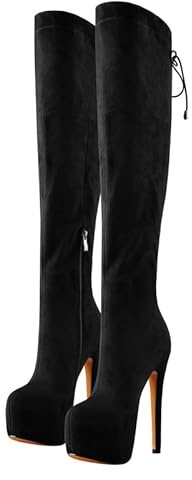 VERISSON Bottes à talon compensé pour femme avec lacets - Bottes montantes à talon aiguille, 42 EU