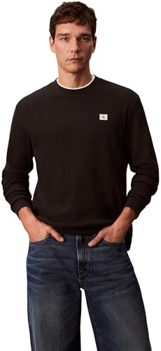 Calvin Klein Camiseta de Manga Larga Hombre Waffle Badge tee con Cuello Redondo, Negro (Black), M