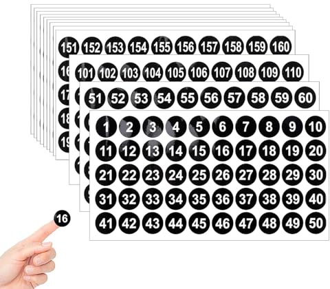 600 adesivi per numeri da 1 a 200 adesivi, 12 fogli di colore nero, numeri adesivi per ordinare l'inventario, organizzare, scatole portaoggetti, 2,54 cm