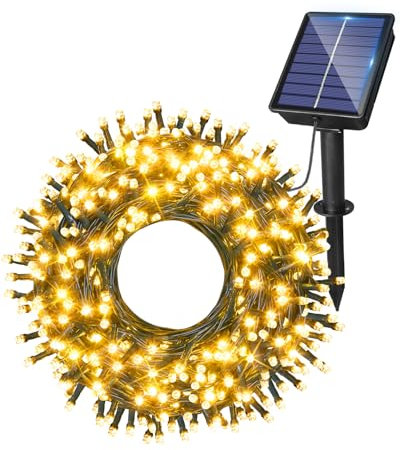 Ollny Solar Lights Outdoor Garden 20m 200 LEDs Fairy Light, Waterproof Warm White String with 8 Modes Large Capacity, Outside Decorative Lighting for Tree Fence Gazebo Patio Camping Decorations