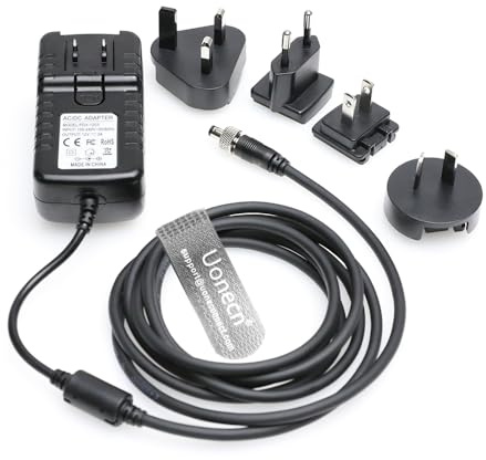 Uonecn 12 V 3 A 2,1 mm eller 2,5 mm lås DC universell nätadapter med UK EU AU USA-kontakter, 12 V 1 A 2 A universell omvandlare DC kraftladdare för Atomos Shinobi II, för Desview R5II