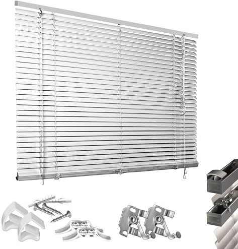 HUGG Klemmfix-Jalousien Fenster ohne Bohren, mit Klemmclips, Wand- und Deckenmontage, 60 x 160 cm, Silber