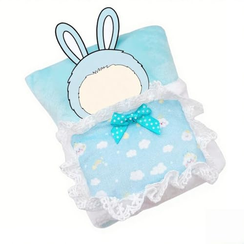 One-Piece Doll Bed for LABUBU 17cm Doll - Adorable Blue Themed with White Cloud Patterns and Lace Trim, Perfect for Dollhouse Furniture Accessories, Blue