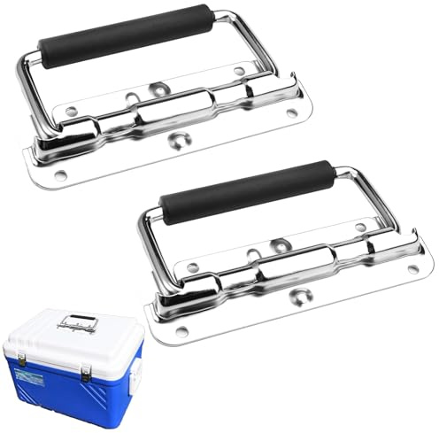 Lot de 2 poignées pliantes en acier inoxydable - Poignées pliantes à ressort - Poignées en métal avec ressort - Poignée de transport pour caisses d'enceintes, boîtes à outils - 140 mm