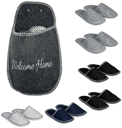 Relaxdays 6 Paires Chaussons invités Multicolores Feutre 36-45 Semelle antidérapante + Sac