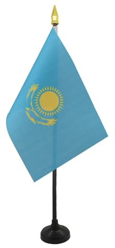 AZ FLAG - Tischflagge Kasachstan - 15x10 cm Goldene Splitze - Republik Kasachstan Tischfahne 10 x 15 Cm - Flaggen